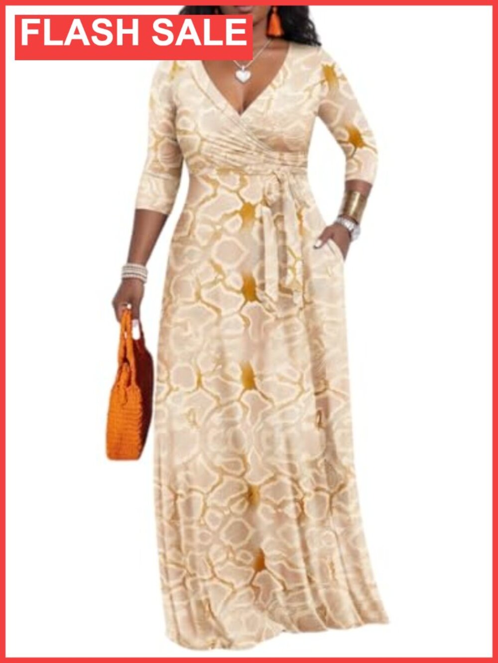 Women's Plus Size Floral Maxi Dress V-Neck 3/4 Sleeve Casual Summer Belt